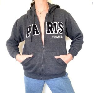 GBL INDUSTRY Paris France Zip up Cropped Sweat Hoodie, gray and navy